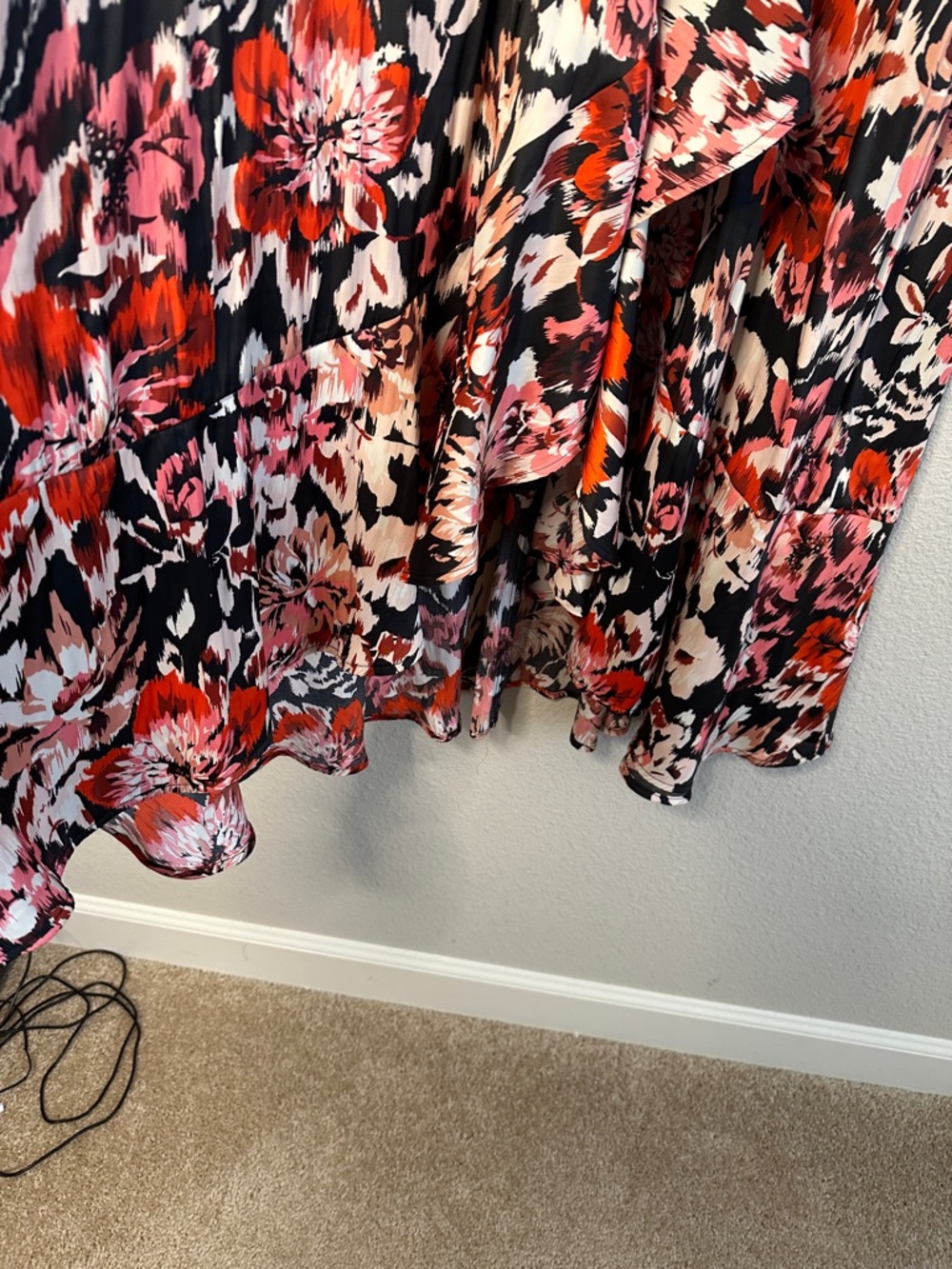 Lane Bryant Black Floral Wrap Dress with Coral & Blush Blooms - Picture 2 of 8